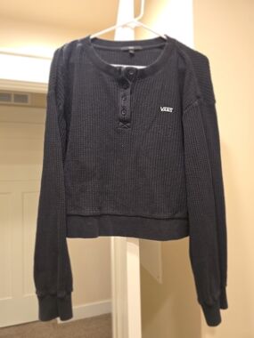 Vans Women's Black Waffle Henley Pullover